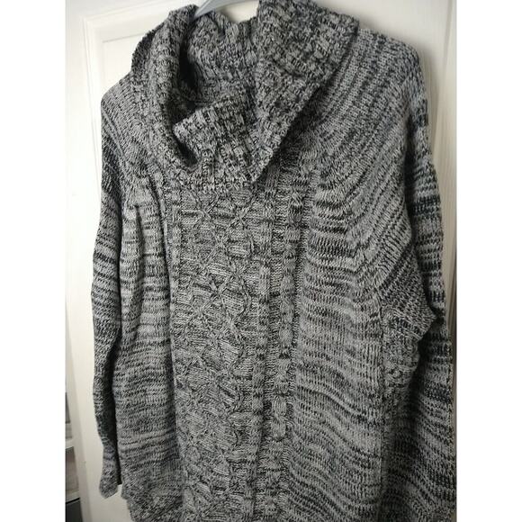 Jason Maxwell Woman M Sweater Grey White Heathered Cable Knit Long Sleeve Curved - Picture 3 of 12